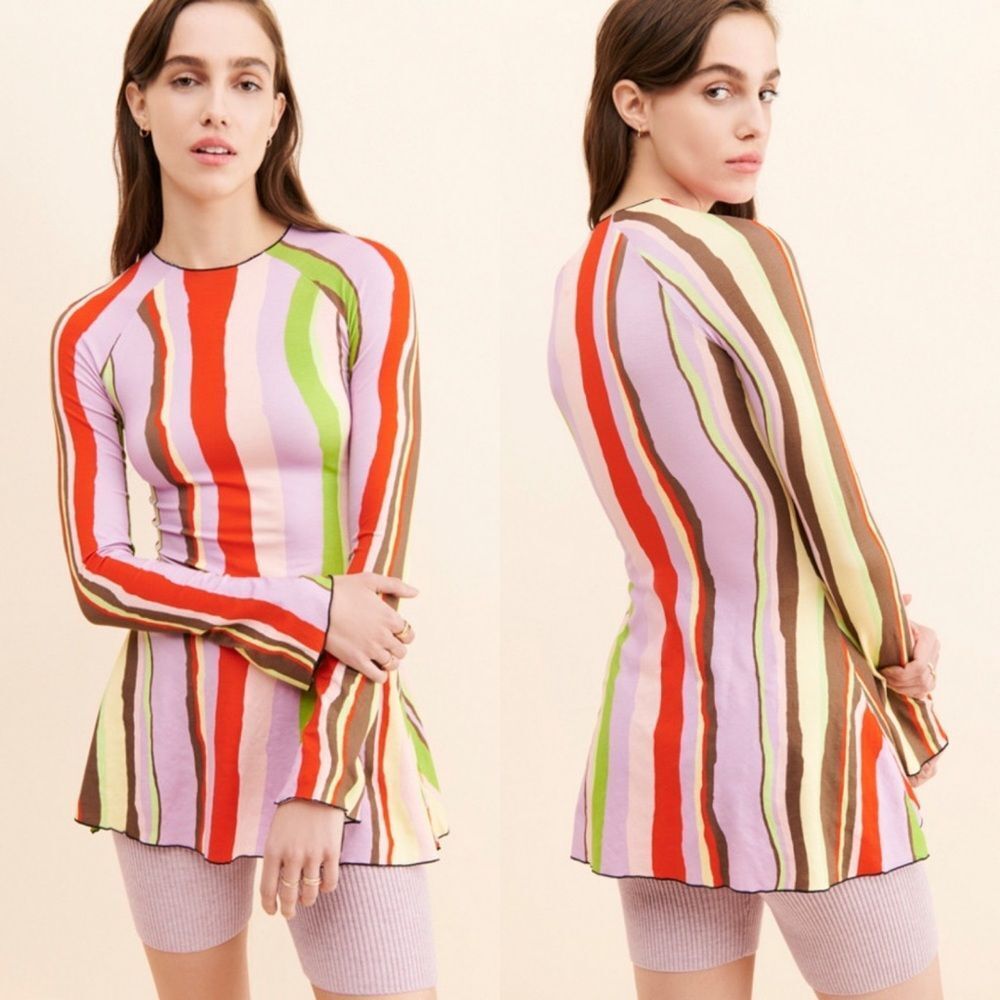 Free people Arthur skins flared tunic multi color striped women’s size 8‎